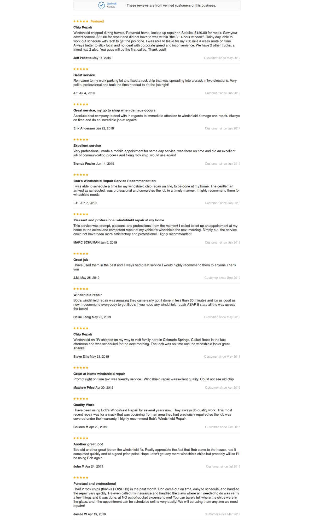 Latest Windshield Repair Reviews
