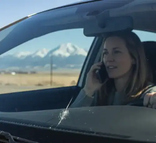 Driver on the phone with an insurance representative, sitting in a parked car in Colorado Springs.