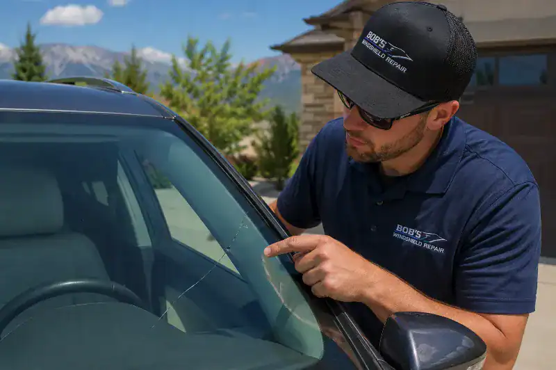 Technician evaluating an edge crack for repairability